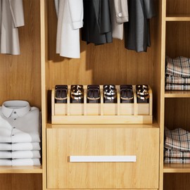 MinBoo Bamboo Belt Organizer Box,6 Grids Belt Rack, Belt Organizer for Closet and Drawer, Belt Storage Organizer and Displayer, Belt Organizer for Men Women (Natural Bamboo)