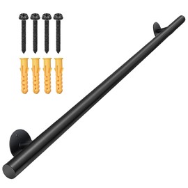 Purife 4 FT Black Metal Hand Rails for Indoor Stairs - 48 Inch Wall Mounted Safety Staircase Handrail - Outdoor Railing Grab Bars for Garage Porch Steps, Banister Rails