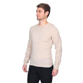 State Fusio Men's Basic Crewneck Sweater Cashmere Merino Wool Long Sleeve Pullover (Beige, Small)