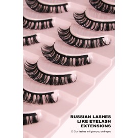 Russian Strip Lashes 10 Pairs – Dramatic Fluffy Volume Fake Eyelashes for Glam Look – Reusable Wispy Cat Eye Lash Extensions for Night Out, Party, Club – Soft Lightweight Faux Mink Lashes