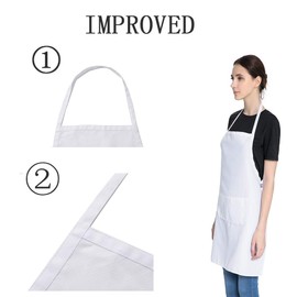 LOYHUANG Total 6PCS White Apron for Women Adult Unisex Plain Color Bib aprons with 2 Front Pockets Washable Chef Aprons for Cooking Baking Kitchen Restaurant Crafting