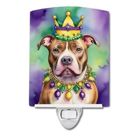 Caroline's Treasures Pit Bull Terrier King of Mardi Gras Ceramic Night Light Compact, UL-Certified, Ideal for Bedroom, Bathroom, Nursery, Hallway, Kitchen, 6x4x3, Multicolor