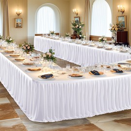 17ft Long White Table Skirt for Rectangle Tables Decorations - Wrinkle Resistant Polyester Pleated Table Skirting Desk Skirt for Office Baby Shower Birthday Party Wedding Banquet