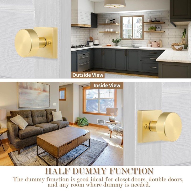 newliplace 4 Pack Gold Dummy Door Knobs Interior, Brushed Brass