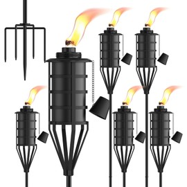 XINWXSS Home Garden Torch Set of 6，Large Capacity 22oz Outdoor Metal Torch Garden Décor，59.5 inch Upgraded Citronella Torches with 5-Prong Grounded Stake，Metal Torch Light for Party Patio Pathway