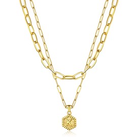 Bestyle Dainty Initial Pendant Necklace for Women Layering Link Necklaces Gold Hexagon Charm Necklace with K Letter