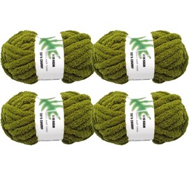 DDL&HEXI 4 Pack Super Chenille Chunky Yarn, Blanket Making Kit, Jumbo Knitting, 4x8oz (226g) per Bag, Soft for Crochet, Knitting, and DIY Projects (Olive Green-4)
