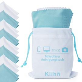 Klihn - Microfibre Cleaning Cloths (Pack of 8) Professional Quality Also for Displays and Lenses in Practical Storage Bag (Large Microfibre Cloths Made of Fine Special Fibre, 18 x 16 cm, Washable)