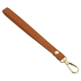 SUIKIHUM Leather Wristlet Strap, (20cm/7.87" Long KeyChain Hand Strap) Leather Replacement Wrist Strap for Purse, Clutch, Keychain, Brown Leather Gold Clasp