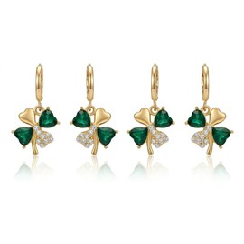 2 Pair Clover Earrings for Women, Green Crystal Shamrock Drop Earrings, Lucky Four Leaf Clover Jewelry Gift for Mom, Mother’s Day Gift for Wife, Grandma, Elegant Irish Style Dangle Earrings