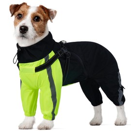 Kuoser Waterproof Dog Raincoat with Legs, Lightweight Dog Rain Jacket with Harness, Reflective Adjustable Waterproof Suit for Small Dogs Black