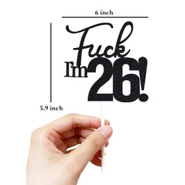26 decoraciones para tartas, 26 decoraciones para tartas de cumpleaños, purpurina negra, divertida decoración para tartas de 26 años para hombres, 26 decoraciones para tartas para mujeres, decoraciones de 26 cumpleaños, decoración para tartas de 26 cumpl