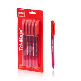 Cello Ballpoint Pens, Tri-Mate Medium Point Biros Multipack Pens | 1.0mm Ball Point Pens Writing | Ballpoint Pens Ideal for Stationery Supplies and School Supplies. Pack of 5 (Red)