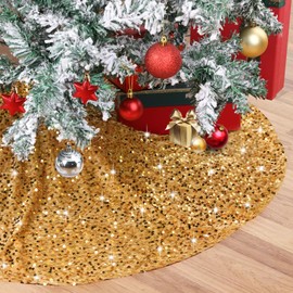 B-COOL Small Tree Skirt Christmas Tree Skirt 24 Inch Gold Round Sequin Tree Skirts Embroidered Velvet Fabric for Christmas Sequins Tree Mat Party Home Decorations and Ornaments