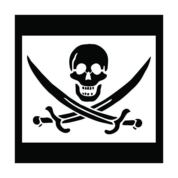 Auto Vynamics - STENCIL-JOLLYROGER01-10 - Detailed Pirate Jolly Roger Stencil - Featuring The Classic Skull & Crossed Swords Design! - 10-by-10-inch Sheet - (1) Piece Kit - Single Sheet