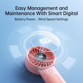 JISULIFE Handheld Fan Life4 with Powerful Motor,LED Display,3600mAh Battery,5 Wind Speeds,Lanyard; USB Rechargeable Hand held Fan; Summer Essentials Portable Fan for Travel,Beach,Makeup,Concerts-Pink