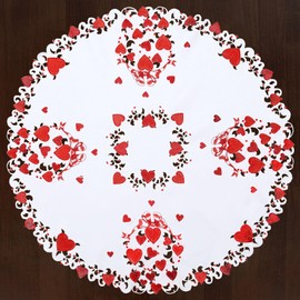 Grelucgo Embroidered Small Tablecloth for February 14th (Round 34 inches)
