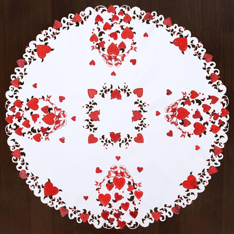 Grelucgo Embroidered Small Tablecloth for February 14th (Round 34 inches)