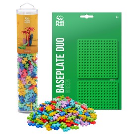 PLUS PLUS 240 Piece Interlocking Building Blocks for Kids, Open Ended Connecting Toys, STEM Bin Mini Manipulatives - Tropical Mix Play Tube & Baseplate