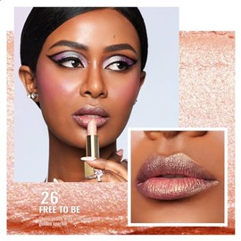 OULAC Lippenstift Metallic Glanz Finish, Pfirsich Glitzer Lippenstift mit Lang Anhaltendem 3D-Glanz, Intensive Farbe, Cremige und Feuchthaltende Formel, Vegan, 4.3g, (26) Free to be