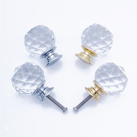 Leewoth 4pcs Crystal Lamp Finials Cap Knob 1-3/4 Inches Diamond Knob for Lamp Shade Lamp Decorations Diamond Lamp Shade Finial with Silver Base Lamp Topper Knob Faceted Ball (Gold and Silver)