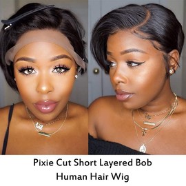 VIPbeauty Pixie Cut Wig Straight Short Human Hair Wigs For Black Women 8 Inch Short 13x6x1 T Part Brazilian Lace Front Human Hair Wig
