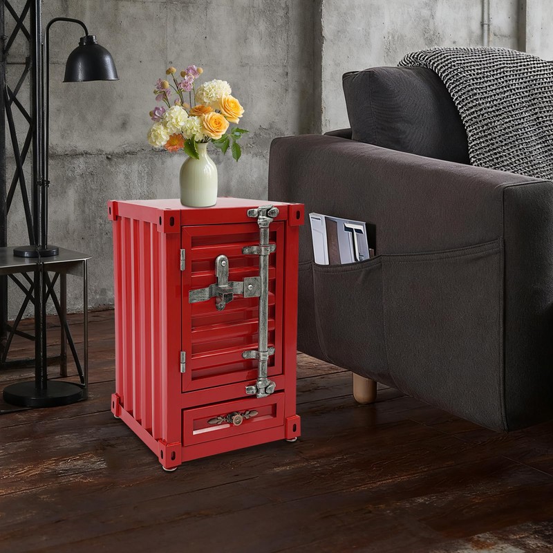 RocoReny 3-Tier Small Industrial Metal Container Side Table with Drawers,