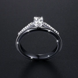 S925 Sterling Silver Ceramic Engagement Wedding Black Promise Band Rings for Her Women Wife Bride Mom Lover Jewelry Birthday, 10, Sterling Silver, Cubic Zirconia