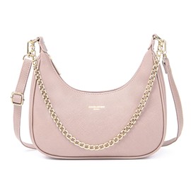 David Jones - Damen Kleine Umhängetasche - Frau Kette Schultertasche PU Leder - Handtasche Kettenhenkel Crossbody Bag - Trendy Tasche Mode Abendtasche Kettentasche Pochette Clutch Party - Rosa