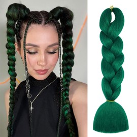 Herina Dark Green Hair For Fake Braids One Pack Green Braiding Hair Extensions High Temperature Jumbo Braiding Hair(1pc/pack)