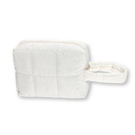 Handheld Quilted Makeup Bag Cosmetic Bag, Travel Makeup Bag Organizer, Cute Makeup Bag, Puffer White Makeup Pouch
