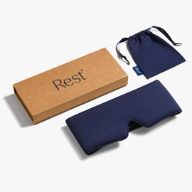 Rest® Evercool® Cooling Eye Mask, Full-Coverage Light Blocking, Instant Cool-to-Touch Fabric, Adjustable Soft & Breathable Design for Ultimate Sleep Comfort, Comes with Travel Bag, Midnight Blue