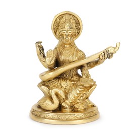 Zap Impex Brass Saraswati Idol Saraswati Goddess Sitting Statue on Lotus for Home Puja Temple