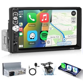 Single Din Radio with Carplay, 7 Inch Touch Screen Radio with Android Auto Bluetooth 5.1 Car Radio 1 Din Support Mirror Link FM USB TF AUX SWC Camera MP5 Player Car Audio Receiver Single Din