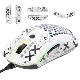 [Upgrade Kit] Lightweight Gaming Mouse with Mouse Grip Tape, PixArt PAW3325 12000DPI High Performance Super Light 65G USB RGB Programmable Gaming Mice, Anti-Slip Grip Tape for Sweat Resistant- White