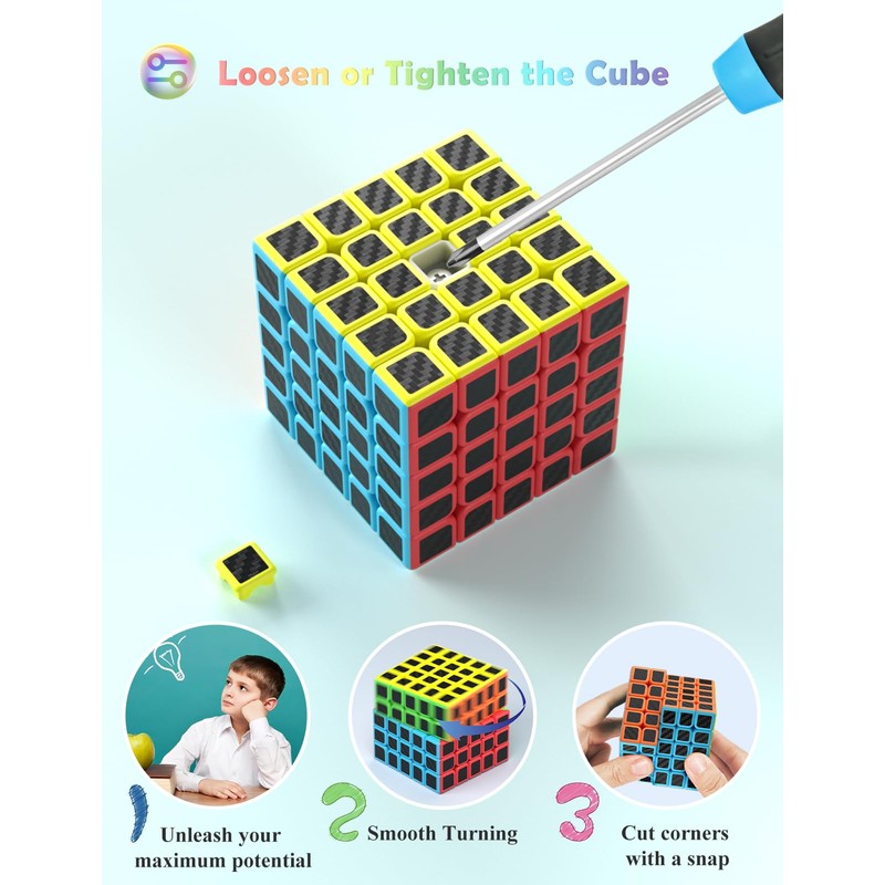 ROXENDA 5X5 Speed Cube, 5X5X5 Puzzle Cube Super-durable Carbon Fiber