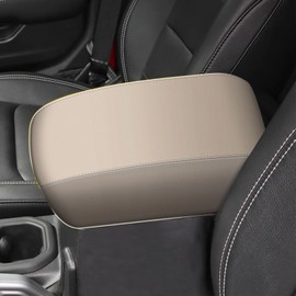 AOMSAZTO Console Cover Armrest Pad with Keyhole Compatible with Jeep Wrangler JL JLU Gladiator JT Sahara Sport Rubicon Unlimited 2018 to Present Beige