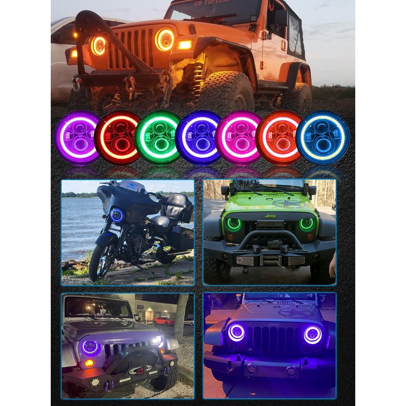 Largoods 7 Inch Headlight, LED Bike, RGB DRL Function, Hi&Lo