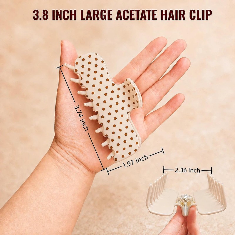 3.8 Inch Polka Dot Acetate Claw Clip for Women Thin