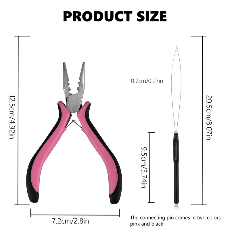 3 Stück Microring Extensions Zubehör, professionelles Nano-Haarverlängerungswerkzeug,Extensions Zange und Schlaufeneinfädler,