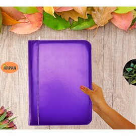Arpan A4 Purple Zipped Deluxe Faux Leather Business Conference with Calculator Pen Holder for Executives Ring Binder Portfolio- Purple Gift for Colleague