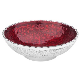 Jamu Incense Bowl Red with Peacock Pattern Aluminium Round
