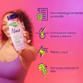 Nair Crema Corporal para Eliminar el Cabello, Aloe Calmante y Lirio de Agua, Crema para Eliminar el Vello Corporal Testada por Dermatólogos, con Ingre