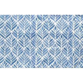 Summer Fun Watercolor Leaves Geometric Abstract Pattern Vinyl Flannel Back Tablecloth (Blue, 52" x 70" Oblong)