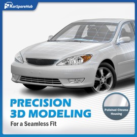 KarSpareHub Headlights Assembly for 2002-2004 Toyota Camry Headlamp Replacement Chrome Housing Amber Reflector Driver & Passenger Side