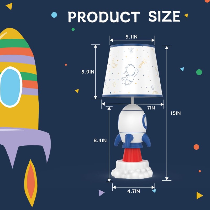 SUREYOND Rocket Lamp,Kids Lamp,Space lamp with E26 Blub & Shade,Space
