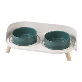 Cat Food Water Bowl Set - Raised Cat Bowls with Non Slip Stand - Elevated Puppy Bowls for Small Dogs - Double Ceramic Cat Feeding Bowls with Splash Proof Guard - Tall Cat Dishes