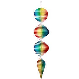 SPRING SONG Rainbow Helix Kinetic Wind Spinner for Yard and Garden Wind Spinner Outdoor Stainless Steel Long Hanging Rainbow Decor 3D Garden Art Wind Sculpture Spinners Kinetic Art Garden Spinner