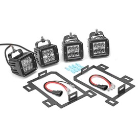 4x 3 inch 24W LED Fog Light Pods with Plug Wiring Kit & Front Lower Hidden Bumper Mounting Bracket Compatible with Dodge Ram 1500 2013-2018