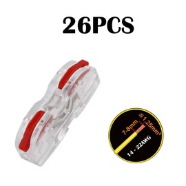 CTRICALVER Fixable Connector, 26 Pcs Bi-Directional Single Hole Lever Conductor Compact Connector Terminal Block Wire Push Cable Connector (Red)